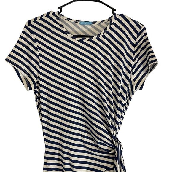 J.Mclaughlin Short Sleeve Leonora Striped Midi Dress White Navy Womens Sz Large - Picture 3 of 10